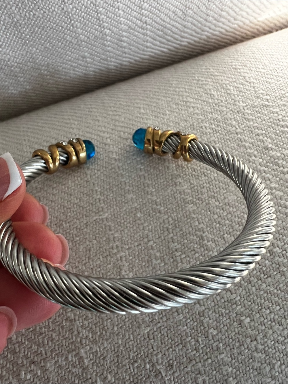 Gold & Silver Rope Cuff Bracelet with Teal Crystal Accents - Picture 4 of 4